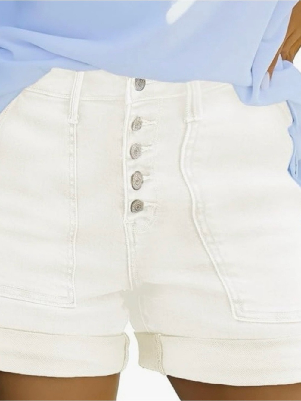 DISSH White High-Rise Button-Front Denim Shorts